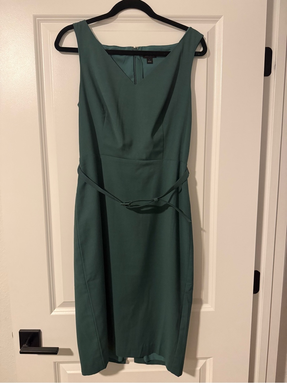 Ann Taylor Teal V-Neck Sheath Dress with Self-Tie Belt
